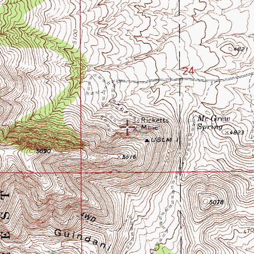 Topographic Map of Ricketts Mine, AZ