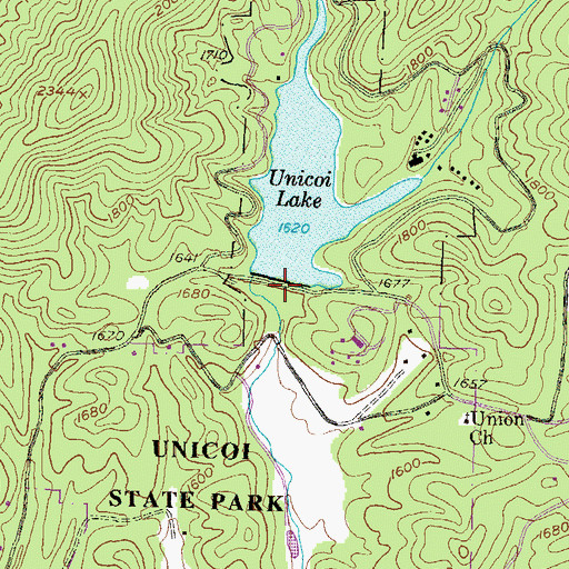 Topographic Map of Unicoi State Park Lake Dam, GA