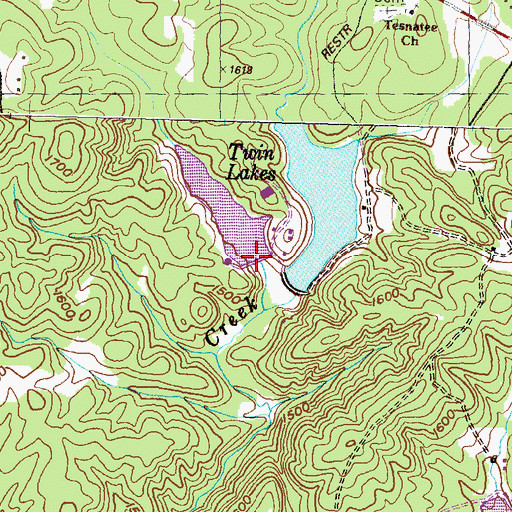 Topographic Map of Twin Lakes West Dam, GA