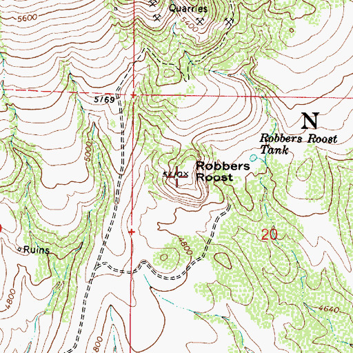 Topographic Map of Robbers Roost, AZ
