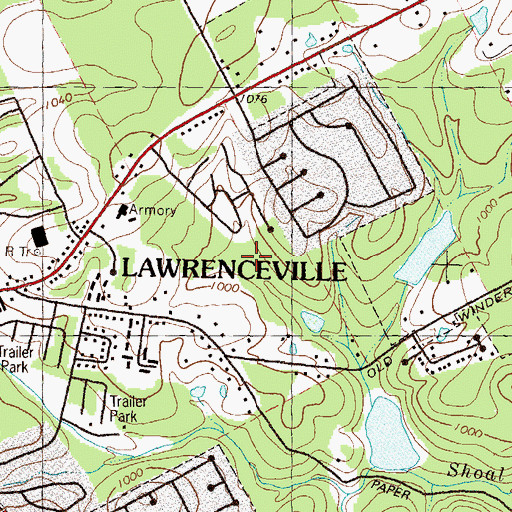Topographic Map of Lawrenceville City Dam, GA