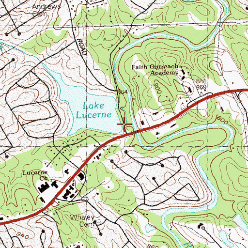 Topographic Map of Opossum Lake Dam, GA