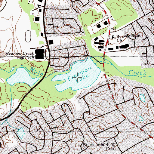 Topographic Map of Freeman Lake Dam, GA