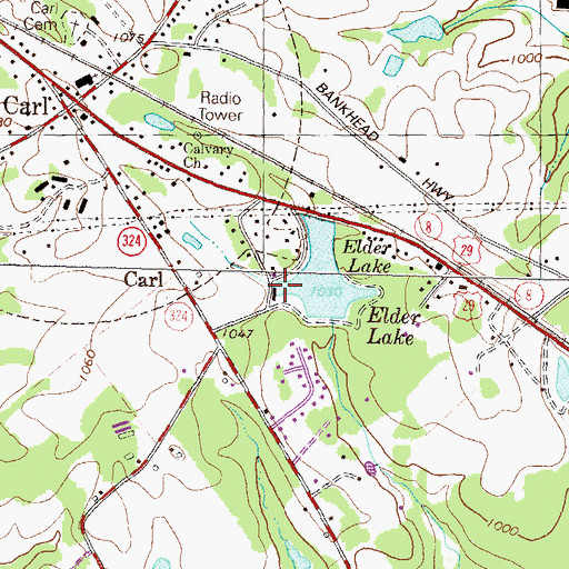 Topographic Map of Elder Lake Dam, GA