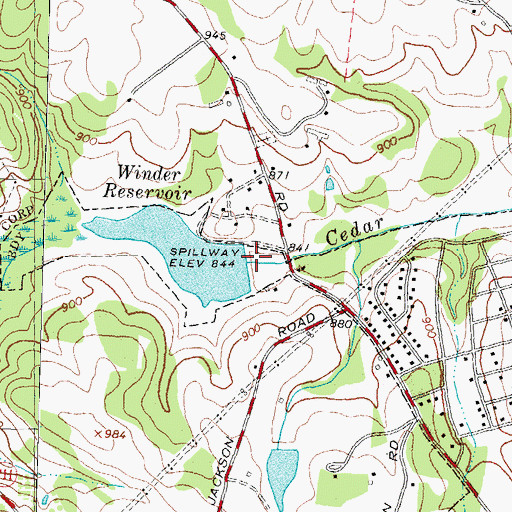 Topographic Map of Winder Reservoir Dam, GA