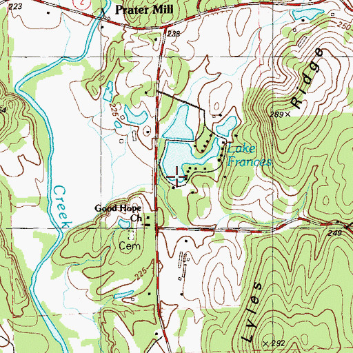 Topographic Map of Lake Frances Dam, GA