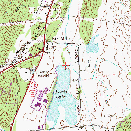 Topographic Map of Paris Lake Dam, GA
