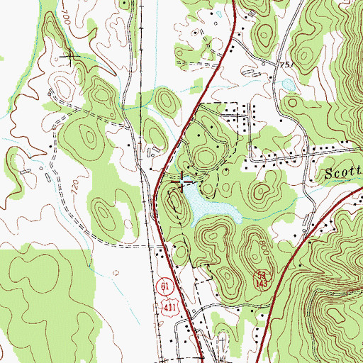 Topographic Map of Takila Lake Dam, GA
