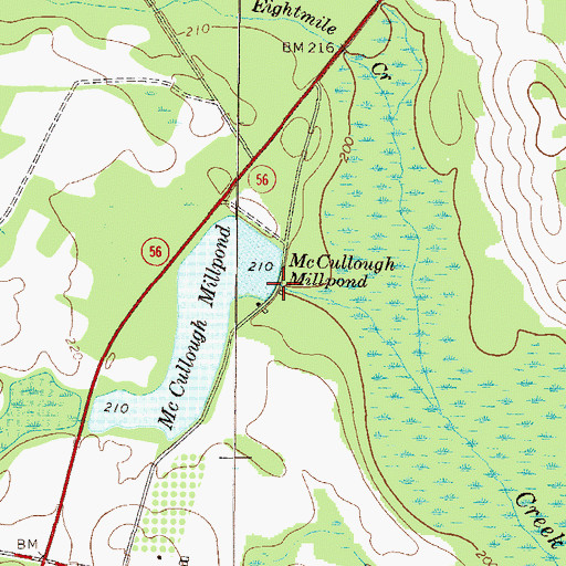 Topographic Map of McCullough Millpond Dam, GA