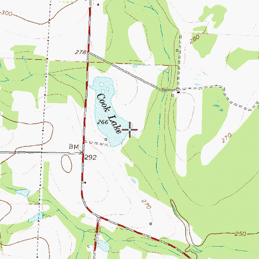 Topographic Map of Cook Lake Dam, GA