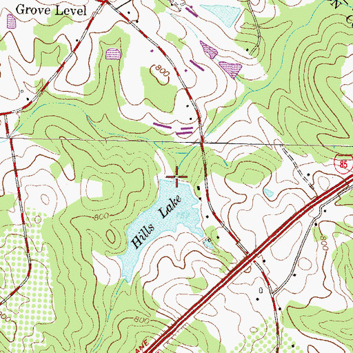 Topographic Map of Hills Lake Dam, GA