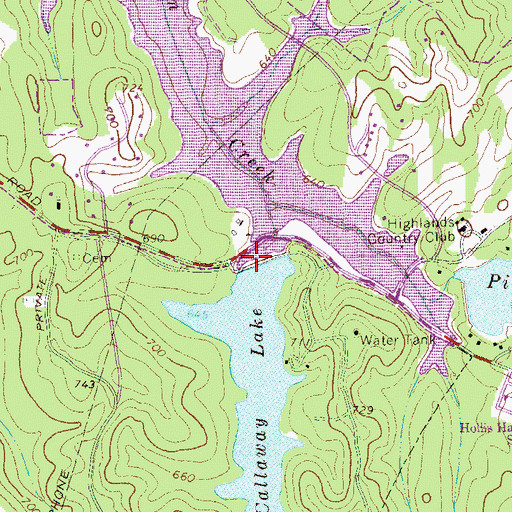 Topographic Map of Callaway Lake Dam, GA