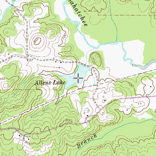 Topographic Map of Allens Lake Dam, GA
