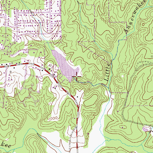 Topographic Map of Leatherwood Lake Dam, GA