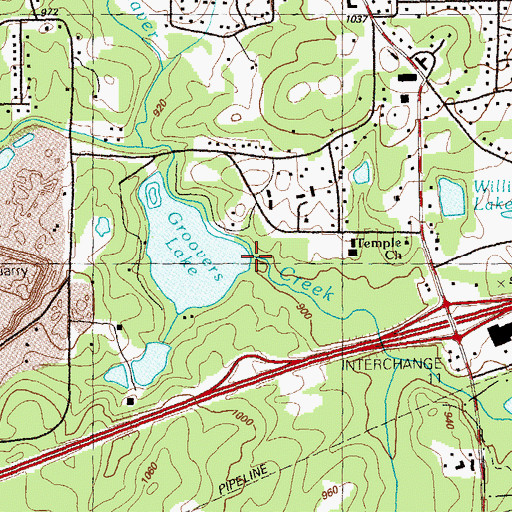 Topographic Map of Groovers Lake Dam, GA