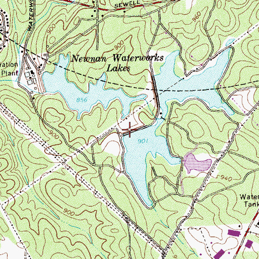 Topographic Map of Newnan Waterworks Dam Number Three, GA