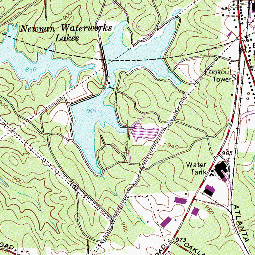 Topographic Map of Newnan Waterworks Reservoir Number Three, GA