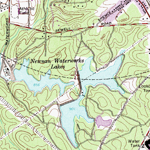 Topographic Map of Newman Waterworks Dam Number Two, GA