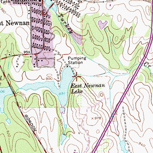 Topographic Map of East Newnan Lake Dam, GA