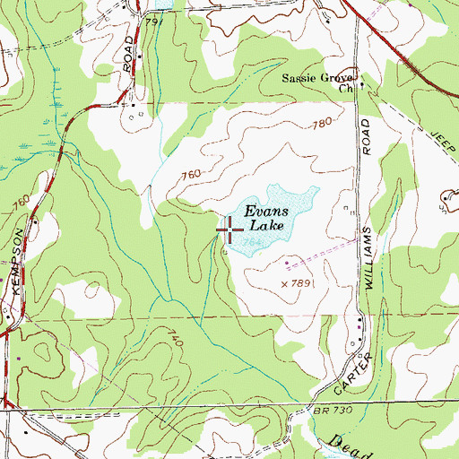 Topographic Map of Evans Lake Dam, GA