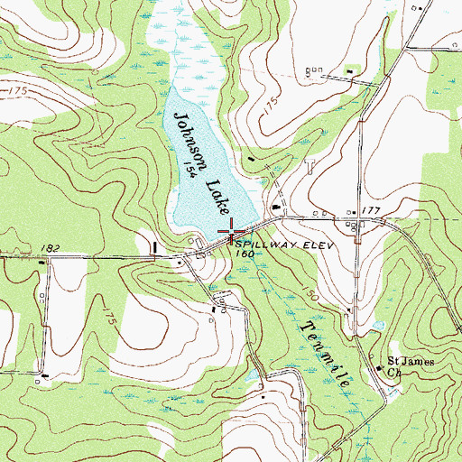 Topographic Map of Johnsons Lake Dam, GA