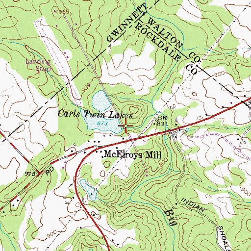 Topographic Map of Carls Twin Lakes Dam, GA