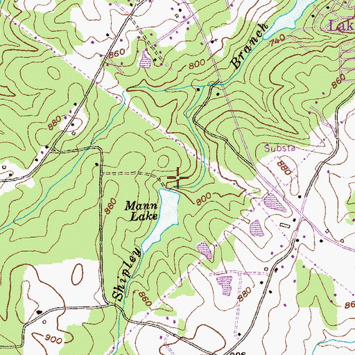 Topographic Map of Mann Lake Dam, GA