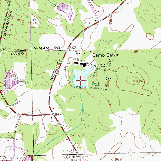 Topographic Map of Camp Calvin Dam, GA