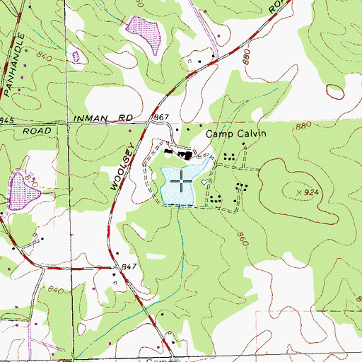 Topographic Map of Camp Calvin Lake, GA