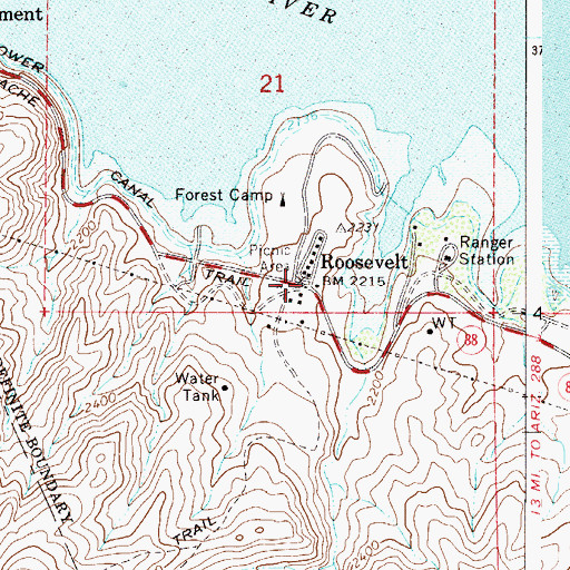 Topographic Map of Roosevelt, AZ