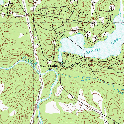 Topographic Map of Norris Lake Dam, GA