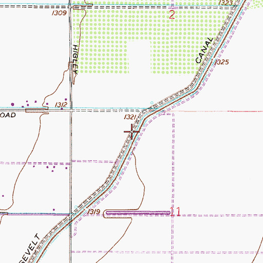 Topographic Map of Roosevelt Canal, AZ