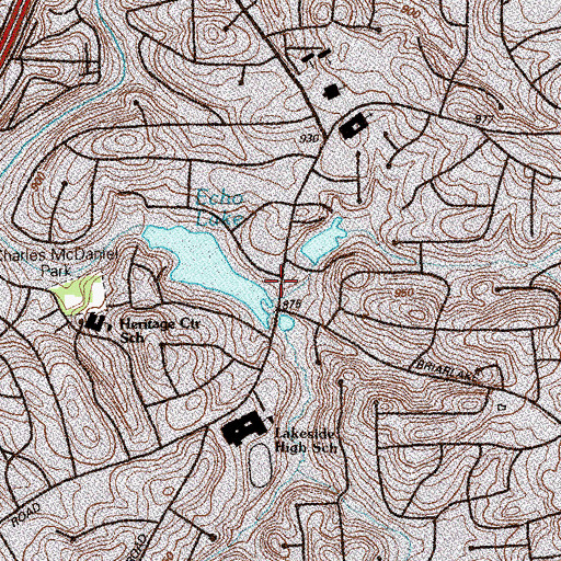 Topographic Map of Echo Lake Dam, GA