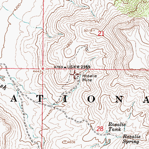 Topographic Map of Rosalie Mine, AZ
