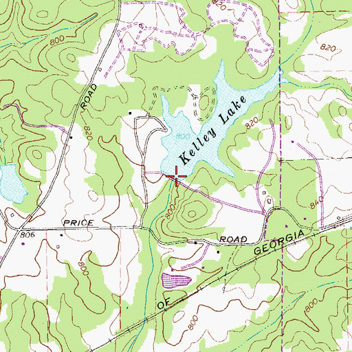 Topographic Map of Kelley Lake Dam, GA