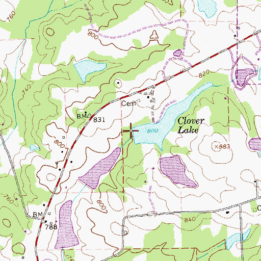 Topographic Map of Clover Lake Dam, GA