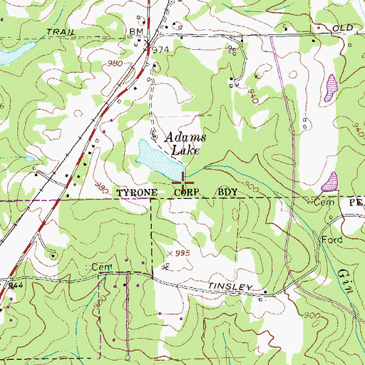 Topographic Map of Adams Lake Dam, GA