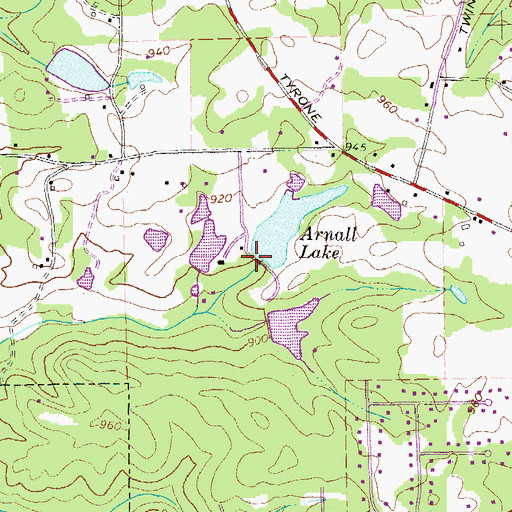 Topographic Map of Arnall Lake Dam, GA