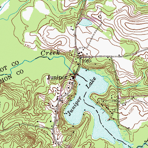 Topographic Map of Juniper Lake Dam, GA