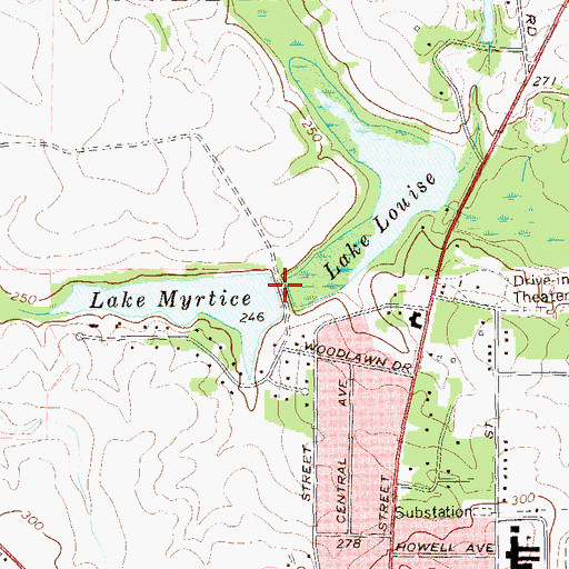 Topographic Map of Lake Myrtice Dam, GA