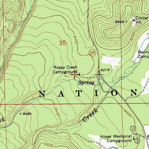 Topographic Map of Rosey Creek Campground, AZ