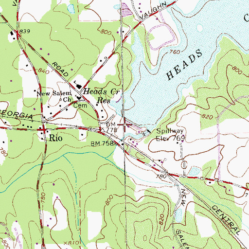 Topographic Map of Heads Creek, GA