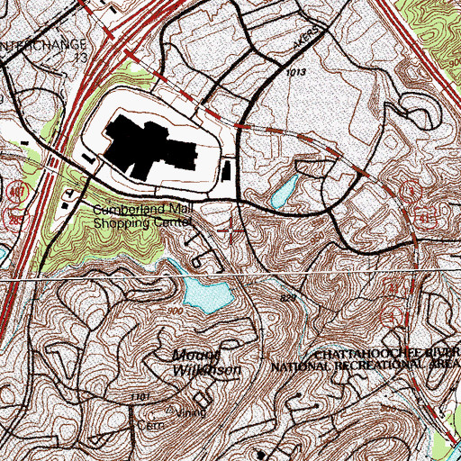 Topographic Map of Camp Bert Adams Dam, GA