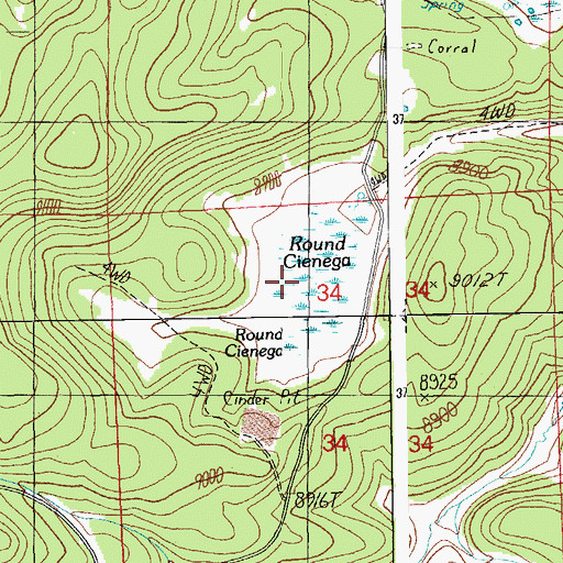 Topographic Map of Round Cienega, AZ