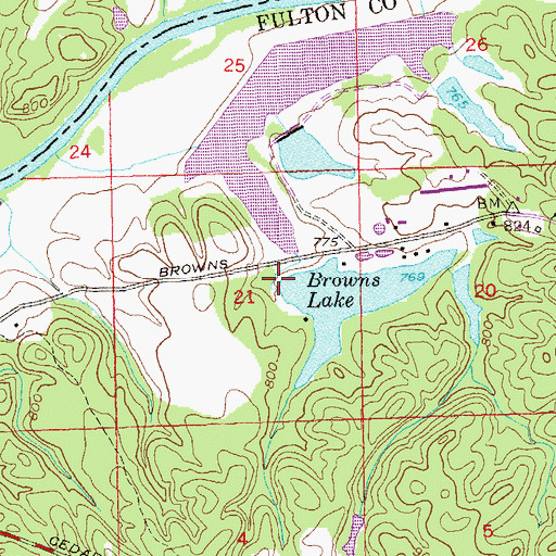 Topographic Map of Browns Lake Dam, GA