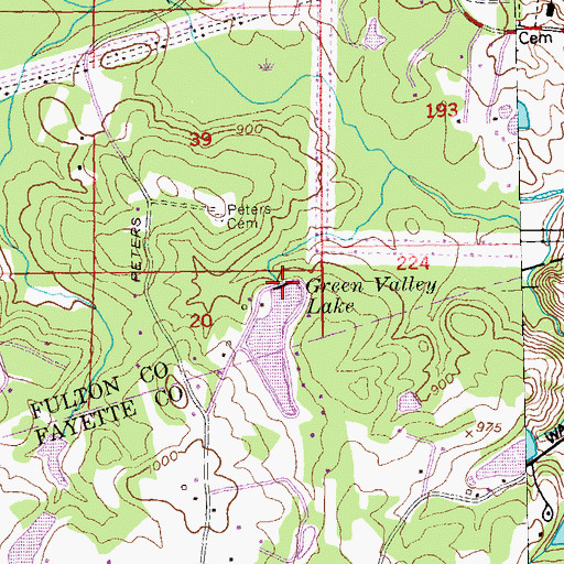 Topographic Map of Green Valley Lake Dam, GA