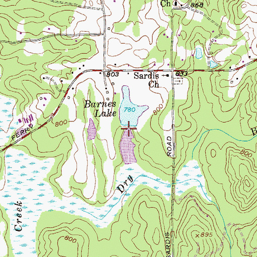 Topographic Map of Barnes Lake Dam, GA