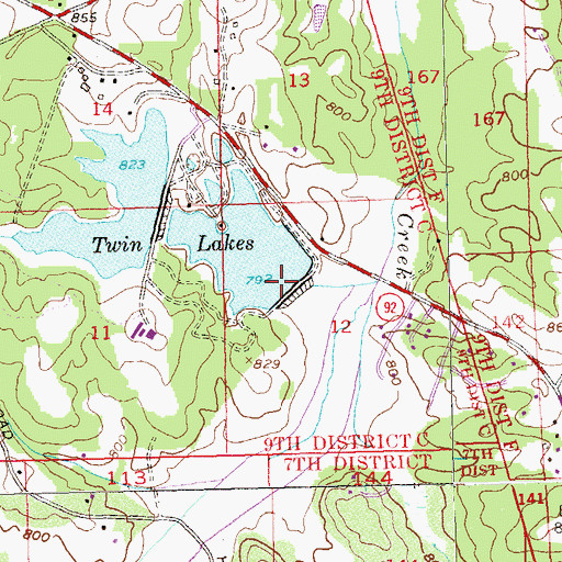 Topographic Map of Twin Lakes Dam Number Two, GA