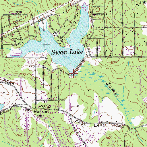 Topographic Map of Swan Lake Dam, GA