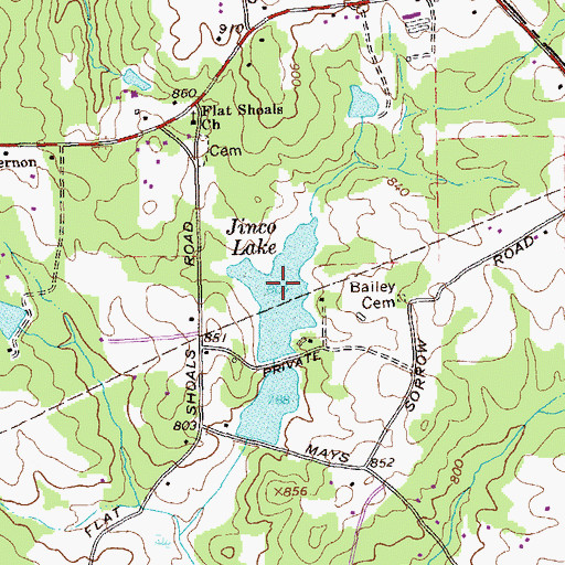 Topographic Map of Jinco Lake, GA